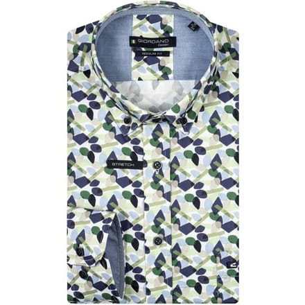 Giordano Overhemd Ivy Button-Down Multi Shapes Fantasy Green-Navy / male