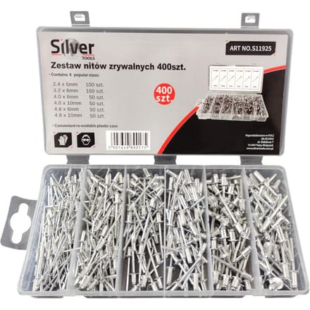 Silver - Set van Trekpopnagels - 2,4 - 4,8mm - Aluminium - 400 stuks