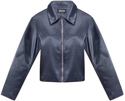 Comfortabele Geweven Polyester Damesjas met Geknipte Lengte en Ritssluiting - Blauw - Maat L