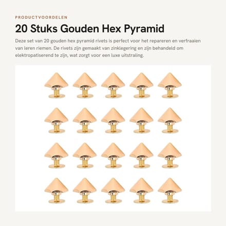 Dailygoods - 20 Stuks Gouden Hex Pyramid Rivets voor Lederen Riemen