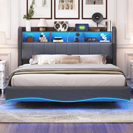 Volwassen bed Dubbel bed LED bed 160x200 cm multifunctioneel opbergbed met USB en TYPE-C interface Grijs