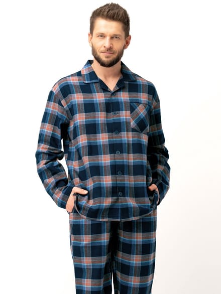 Key Flanellen Heren Pyjama Flanel Blauw/Bruin MNS 431 L