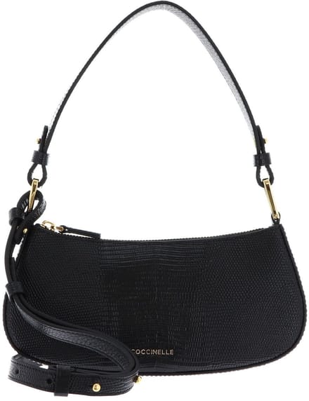 COCCINELLE Leren schoudertas avondtas Merveille Lizard Mini Bag Noir zwart