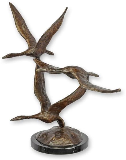 Bronzen beeld - Ganzen - bronskleurig - 43,5 cm hoog