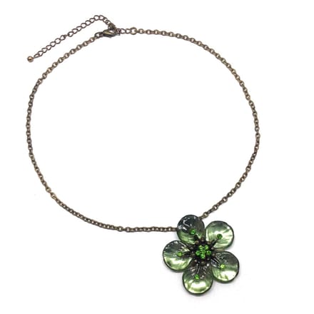Behave ketting - met hanger - goudkleur groen bloem - steentjes - 40 cm