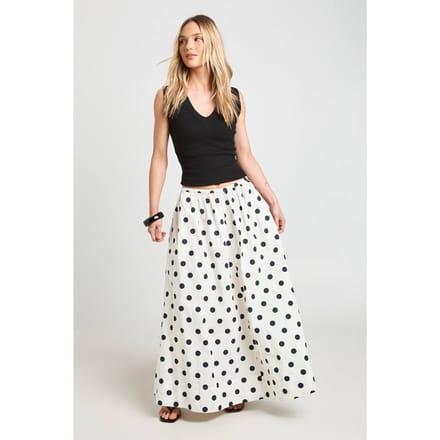 boohoo Dames Petite Maxi Rok Met Stippenprint En Volumineus Poplin | Wit | Maat: 36