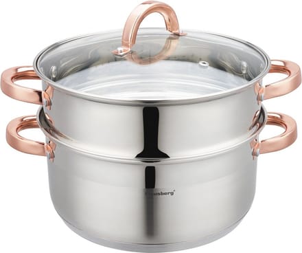 Klausberg 7734 - stoompan - 3 delig - 24 cm - 5 liter- rvs - alle warmtebronnen