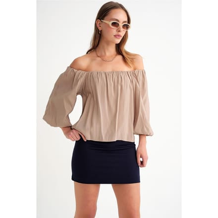 Modal Gemengde Blouse met Madonna Kraag en Rimpeldetails