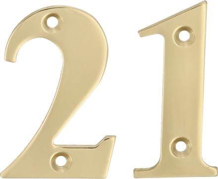 AMIG Huisnummer 21 - massief messing - 10cm - incl. bijpassende schroeven - gepolijst - goudkleur