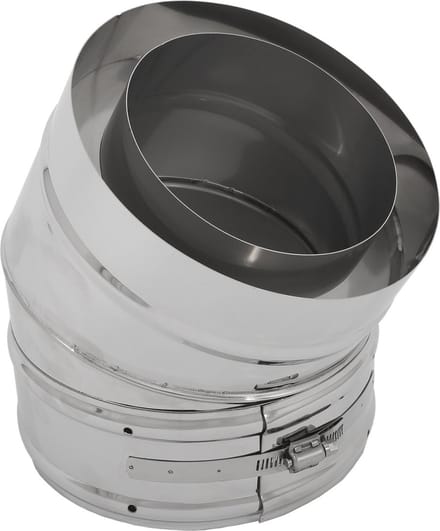 Bocht 30° dubbelwandig Ø200/Ø150mm 0,5mm RVS.