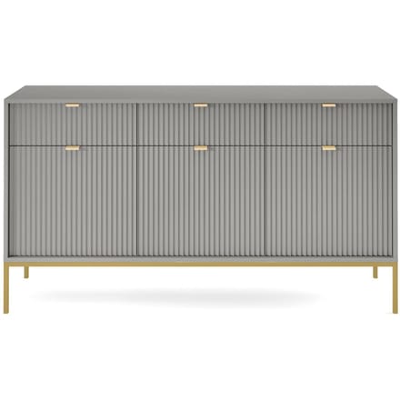 Selsey Vellore - driedeurs commode 154 cm - grijs met gecanneleerde fronten en goudkleurige omlijsting