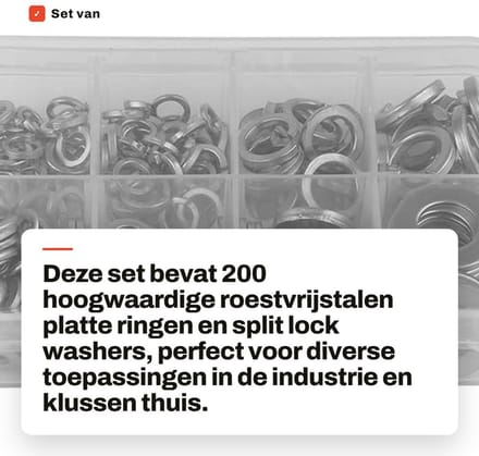Dailygoods- Ring Assortiment Set 200 Stuks - RVS Platte Ring - Split Lock Washer - M5/M6/M8/M10 - Professionele Kwaliteit - Industrieel Gebruik - Sluitring