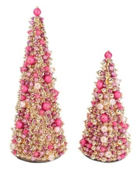 Goodwill Kerstboom Parels Goud-Roze H 26 cm set van 2 stuks