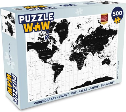 Puzzel Wereldkaart - Zwart - Wit - Atlas - Aarde - Educatief - Legpuzzel - Puzzel 500 stukjes