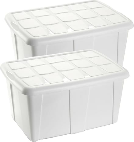 Plasticforte Opbergbox met deksel - 2x - Wit - 60L - kunststof - 63 x 46 x 32 cm