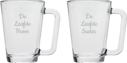 Gegraveerde theeglas 26cl De Leafste Broer-De Leafste Suster