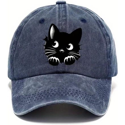 Casquette de baseball imprimée chat avec design mignon et chapeau outdoor réglable à queue (Navy Blue,Adjustable) bleu marine
