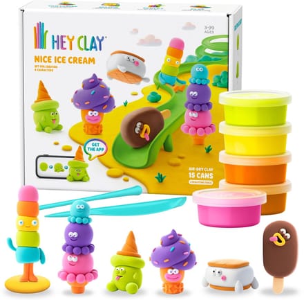 Hey Clay IJs Speeldeeg + accessoires, boetseerklei, 15 kleuren