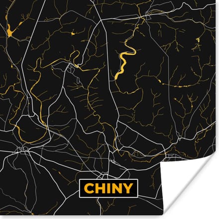 Poster goud - Plattegrond - Chiny - Stadskaart - Kaart - 75x75 cm