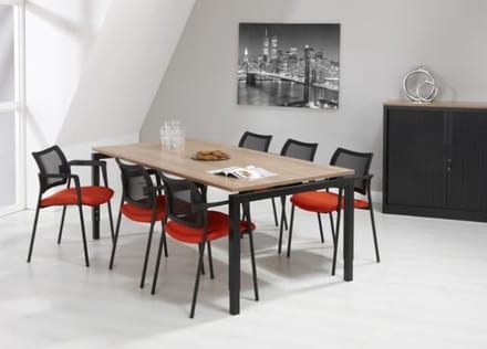 4 poots bureau vergadertafel Kubus breed 200CM diep 100CM bladkleur Wit framekleur Wit (RAL9010)