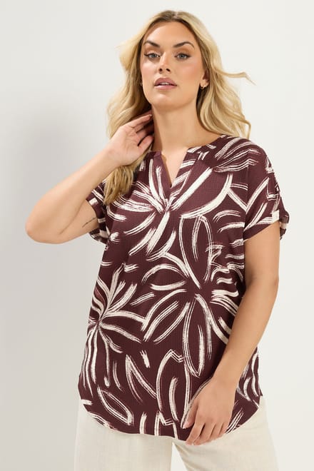 Yours Chocoladebruine Blouse Met Abstracte Print Size 44