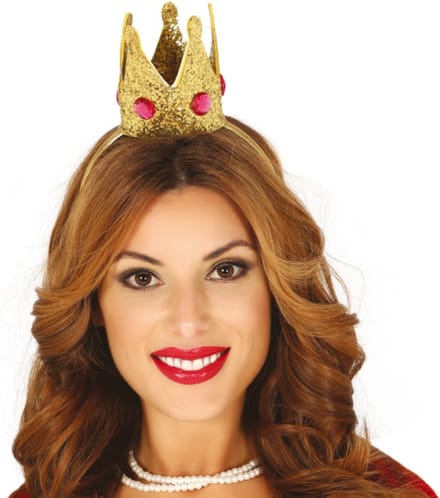 Guirca Queen diadeem met kroon - goud - koningsdag/verkleden