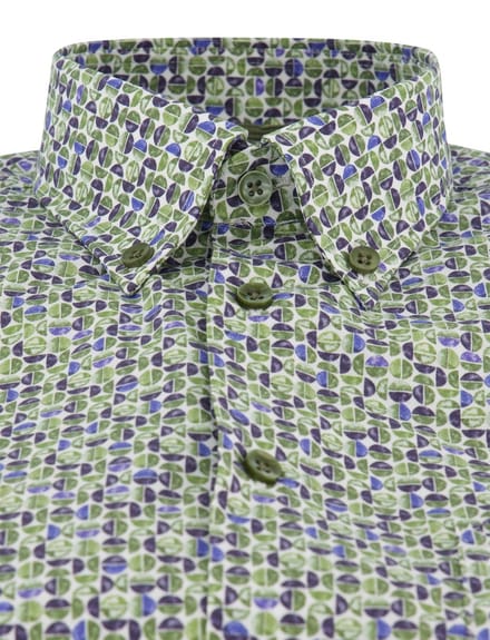 Korte mouw overhemd Ledub groen print modern fit semi-wide collar