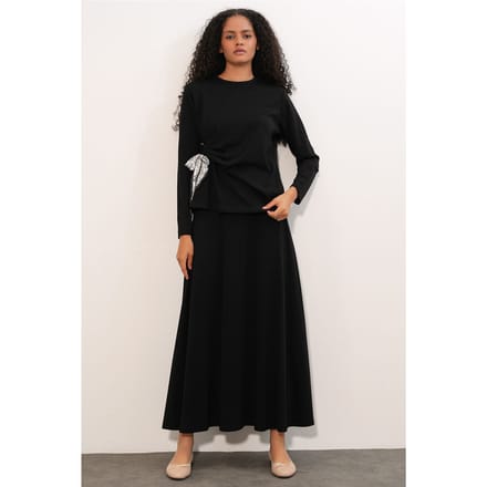 Lange Mouw Blouse en Wijde Pijpen Rok Set