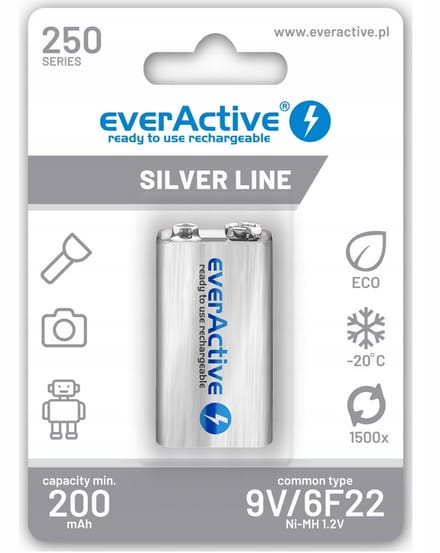 Baterij everActive Ni-MH 9V 6F22 250mAh Silver Line