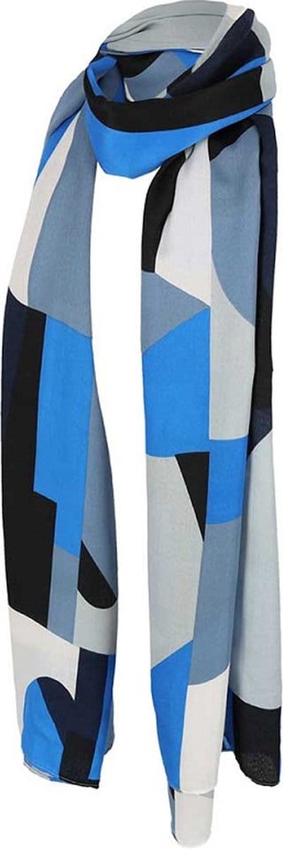 Sarlini Langwerpige Sjaal Multi Print Kobalt Blauw
