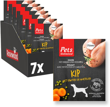 Pets Unlimited - Honden Natvoer -Kip - Gestoomde Maaltijd - 7 bakjes x 395g
