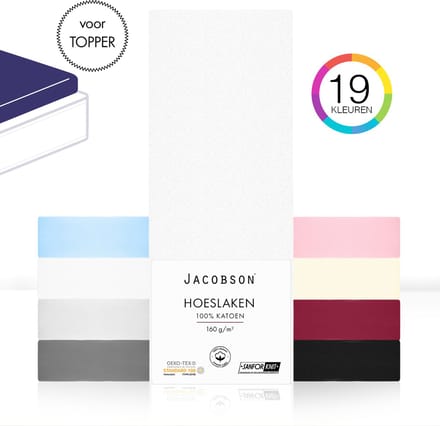 Jacobson - Hoeslaken Topper – 100% Jersey Katoen – 200x200 cm – Wit