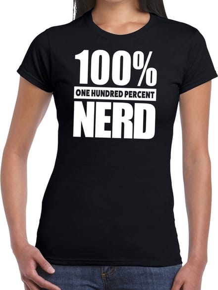 100% percent nerd tekst t-shirt zwart voor dames - honderd procent nerd shirt L