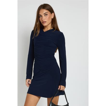 boohoo Dames Ruched lange mouw minijurk | Navy | Maat: 16