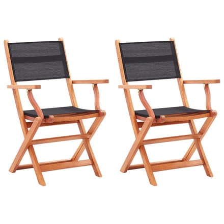 vidaXL - Inklapbare - stoelen - 2 - st - eucalyptushout - en - textileen - zwart