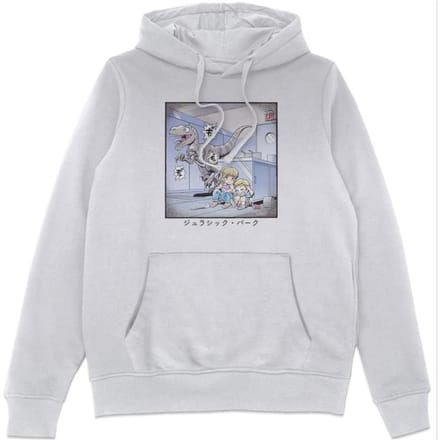 Jurassic Park Anime Raptor Scene Anime Hoodie - White - S