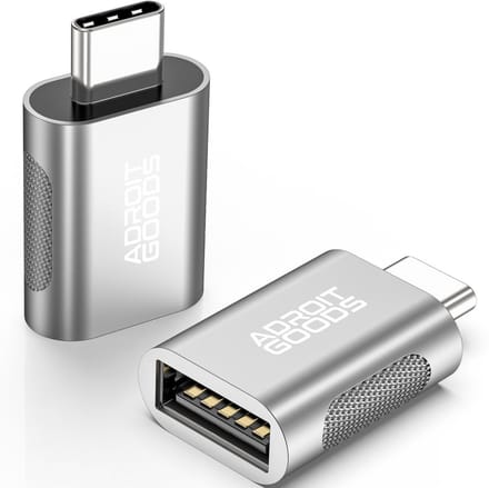 AdroitGoods 2x USB-C naar USB-A Adapter - USB 3.1 - Converter - Aluminium Silver - Siliconen Grip