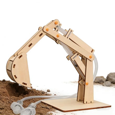 Modèle d'Excavatrice Hydraulique en Bois Fait Main Bricolage Jouet Interactif Éducatif Scientifique pour Enfants Apprentissage Parent-Enfant beige