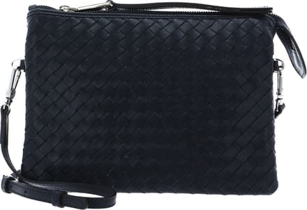 abro Leren Schoudertas Leather Piuma Weaving Crossbody Bag Threefold Navy Blauw