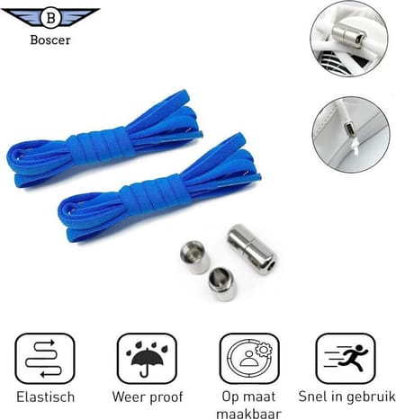 Boscer Elastische Veters Blauw | Capsule Sluitsysteem | Draaicapsule | Schoenveters | Makkelijk Sluitbaar | Jong & Oud!
