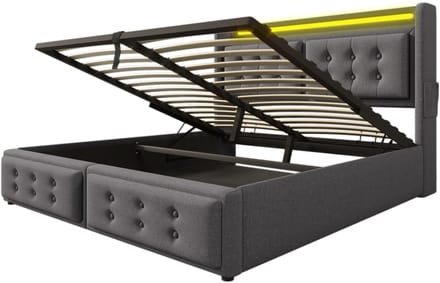 COVREO Bedframe 160x200 cm grijs, LED en opbergruimte, zonder matras