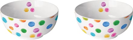 Ambiente witte kom met polka dots - gekleurde stippen set van 2 - Ø 14 - h 6,5 cm