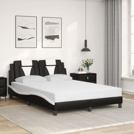 vidaXL - Bed - "Viana" - met - matras - kunstleer - zwart - en - wit - 140x190 - cm