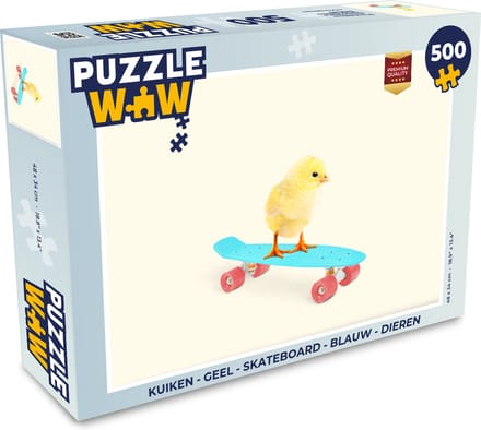 Puzzel Kuiken - Geel - Skateboard - Blauw - Dieren - Legpuzzel - Puzzel 500 stukjes