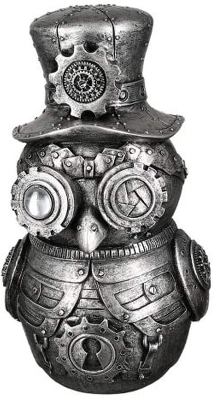 Sculptuur - Beeld - Steampunk uil zilver brons - Decoratief Fantasie Figuur