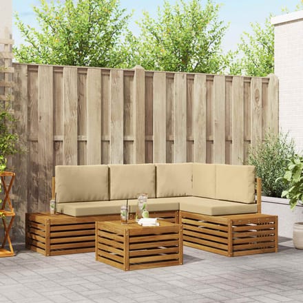 vidaXL - 5 - st - Buiten - bank - set - Massief - Acacia - Hout - en - Polyester