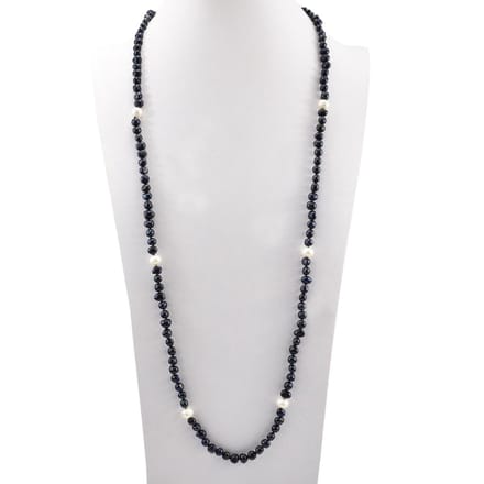 Proud Pearls® zwarte parelketting met grote witte parels (100cm lengte)