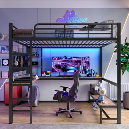 Hoogslaper - 140 x 200 cm - bureau - met USB Type-C-aansluiting - met LED-verlichting - zonder matras - zwart