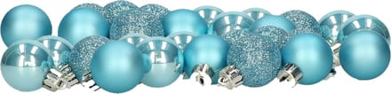 Decoris Kleine kerstballen - 28x - 3 cm - kunststof - ijs blauw
