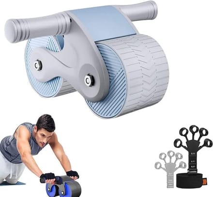 Buikspierroller - Buiktrainer - Core Training - Automatische Rebound - Dubbele Wielen - Grijs